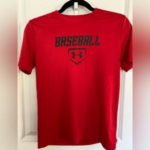 Boys L Underarmour Heat Gear Red short-sleeved baseball tee